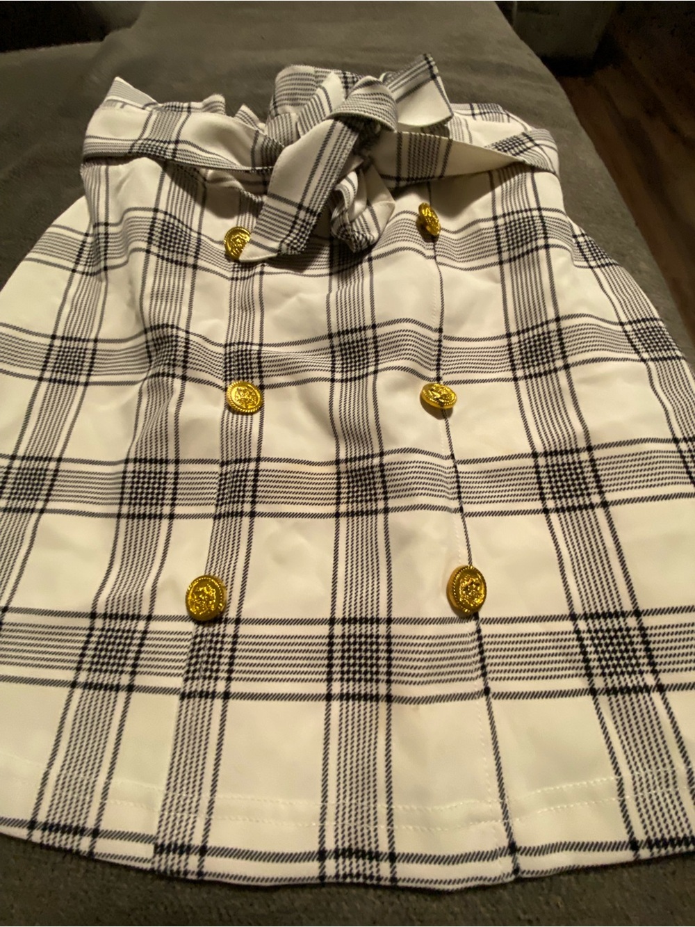 Fashion Nova WomemWhite Plaid Double-Breasted Pea Coat with Gold Buttons